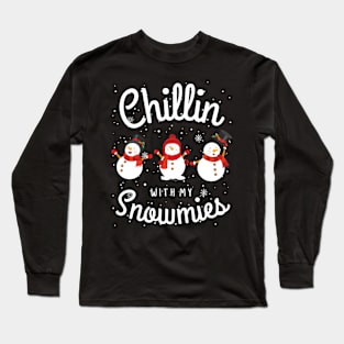 Chillin With My Snowmies Funny Christmas Pun Long Sleeve T-Shirt